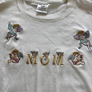 Jerzees Novelty Mom T-Shirt Angel Graphic‎ Embroidered White Top Size XL